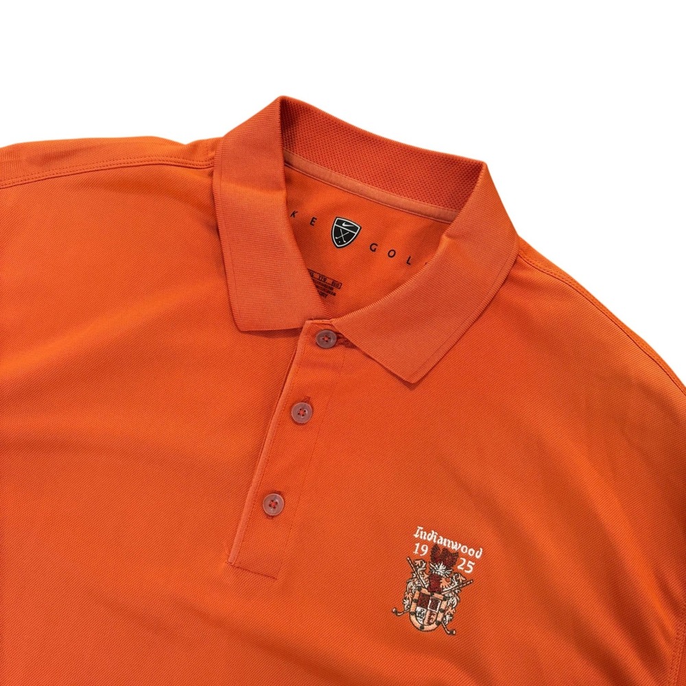 Nike Golf Indianwood 1925 Polo Shirt Mens‎ XXL Orange Fit Dry Short Sleeve Crest